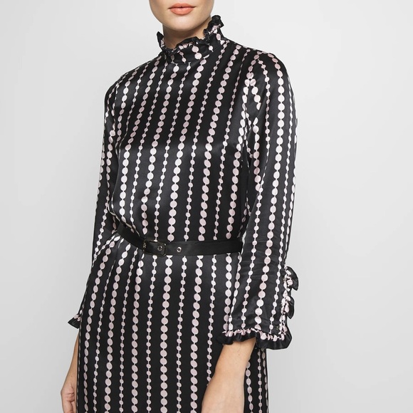 Kate Spade 100% Silk Pearl Strands Print High Ruffle Neck Snap Midi Dress - Picture 7 of 12